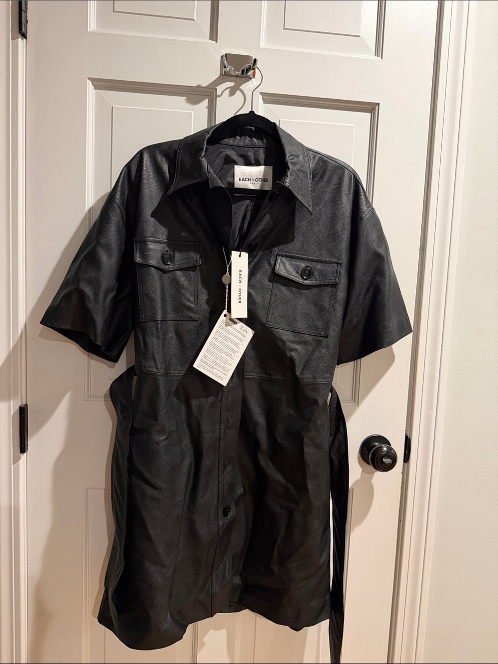 Each x Other Black Faux-Leather Shirt Dress